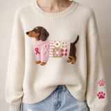 Laarni™ – Pullover mit Hund in Bunten Kleidern – Beige