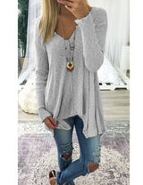 Damen nan lockerfallende Rippstrick Tunika mit V-Ausschnitt und asymmetrischem Saum Drune – Grau