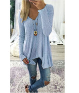 Damen nan lockerfallende Rippstrick Tunika mit V-Ausschnitt und asymmetrischem Saum Drune – Blau