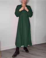 Teresa - Langes Maxikleid mit langen Ärmeln und minimalistischem Stil – Grün
