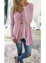 Damen nan lockerfallende Rippstrick Tunika mit V-Ausschnitt und asymmetrischem Saum Drune – Zartrosa