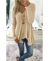 Damen nan lockerfallende Rippstrick Tunika mit V-Ausschnitt und asymmetrischem Saum Drune – Khaki