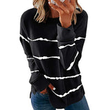 Damen nan lässiges Oversize-Sweatshirt mit wellenförmigem Streifenmuster Rundhals Seitenschlitzen und gerundetem Saum Drune – Schwarz