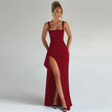Aria | Elegantes Slip-Maxikleid mit offenem Rücken – Rot