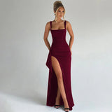 Aria | Elegantes Slip-Maxikleid mit offenem Rücken – Bordeaux