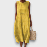 Serava – besticktes Midikleid – Gelb