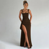 Aria | Elegantes Slip-Maxikleid mit offenem Rücken – Braun