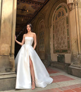 Theaelyn | Damen weißes Schlauchkleid mit hoher Taille und elegantem Schlitz – Weiß