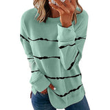 Damen nan lässiges Oversize-Sweatshirt mit wellenförmigem Streifenmuster Rundhals Seitenschlitzen und gerundetem Saum Drune – Hellgrün