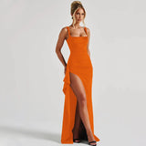 Aria | Elegantes Slip-Maxikleid mit offenem Rücken – Orange