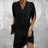 Anelia - Elegantes Kleid Mit Halben Ärmeln Und V-Ausschnitt – Schwarz