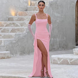 Aria | Elegantes Slip-Maxikleid mit offenem Rücken – Rosa