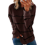 Damen nan lässiges Oversize-Sweatshirt mit wellenförmigem Streifenmuster Rundhals Seitenschlitzen und gerundetem Saum Drune – Kaffeebraun