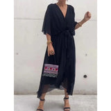 Damenkleid mit V-Ausschnitt | Stilvoller Seidenchiffon – Schwarz