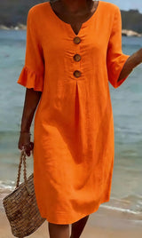 Jonquil - Freizeitkleid mit Knopfleiste vorn – Orange