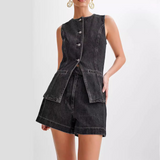 Debra - Lässiges Set aus Denim für Frauen – Schwarz