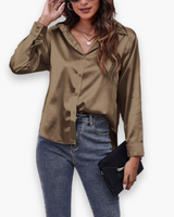 Damen Elegant Langärmelige Bluse | Festliche Blusen für Anlässe – Tiefes Khaki