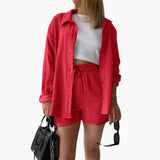 Zweiteiliges Set mit Shorts für Damen - lässiger Sommerlook – Rot