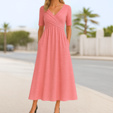 Monique | Kurzärmliges Crossover-Kleid – Rosa