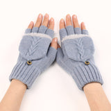 GloveGleam – Gestrickte Fingerlose Flip Handschuhe – Hellblau