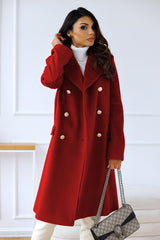 Eleganter Damen Winter-Trenchcoat – Reverskragen & Doppelreiher – Warm – Rot