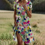 Priya - Wasserfarben-Blütenkleid – Weiß-Rosa-Blau (Fast ausverkauft)