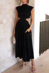 Quincy | Midi-Kleid mit Cut-Out und Taschen – Schwarz