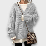 Marielle – Strickpullover mit V-Ausschnitt – Hellgrau