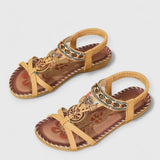 Lera | Flache böhmische Sandalen – Erdgelb