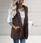 Damen nan flauschige Teddyweste mit Schalkragen und Eingrifftaschen Drune – Kaffeebraun