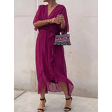 Damenkleid mit V-Ausschnitt | Stilvoller Seidenchiffon – Dunkelviolett