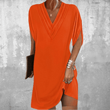 Anelia - Elegantes Kleid Mit Halben Ärmeln Und V-Ausschnitt – Orange