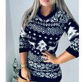 Damen nan figurbetontes Strick-Minikleid mit Norwegermotiv und Rundhalsausschnitt Drune – Schwarz