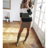 Damen nan gestreiftes Strickkleid mit figurbetonter Passform, geripptem Saum und langen Ärmeln Drune – Grün