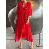 Damenkleid mit V-Ausschnitt | Stilvoller Seidenchiffon – Rot
