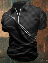 Herren Freizeit Polo Hemd Mit Reißverschluss Und Farbverlauf Grafikprint – Schwarz