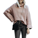 Damen nan grobstrick Rollkragenpullover mit weitem Oversize-Schnitt und Umschlagärmeln Drune – Apricot
