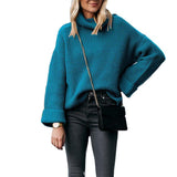 Damen nan grobstrick Rollkragenpullover mit weitem Oversize-Schnitt und Umschlagärmeln Drune – Pfauenblau