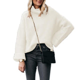 Damen nan grobstrick Rollkragenpullover mit weitem Oversize-Schnitt und Umschlagärmeln Drune – Cremeweiß