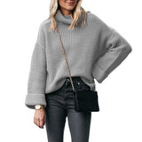 Damen nan grobstrick Rollkragenpullover mit weitem Oversize-Schnitt und Umschlagärmeln Drune – Grau