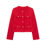 Cove - Lässiger Kurzmantel mit Besatz für Damen – Rot