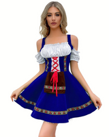 Damen Schulterfreies Traditionelles Dirndlkleid | Mini – Blau