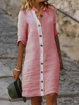 Paula - Lässiges Hemdkleid mit halben Ärmeln für Damen – Rosa