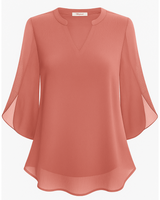 Damen Elegante V-Ausschnitt Bluse | 3/4 Ärmel – Rosa