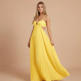 Nancy - Faltenrock Halter Cut-Out Maxikleid – Gelb
