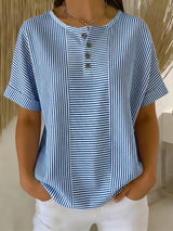 Selvara - gestreifte Bluse mit Knopfdetails – Marineblau