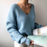 Chunky V-Ausschnitt Strickpullover – Hellblau