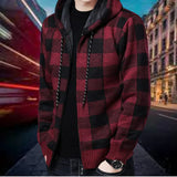 Garson - hochwertige strickjacke mit karierter kapuze – Weinrot