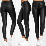 Damen nan highwaist vegane Lederleggings mit hoher Elastizität und Five-Pocket-Optik Drune – Schwarz