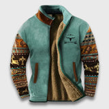 Dominik | Kuschelige Jacke mit Fellfutter – Blau mit Aufdruck